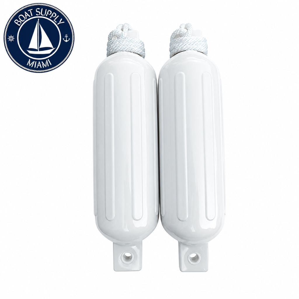 Seachoice 50-79271 Twin Eye Ribbed Fender Kit 2-Pack 6.5" x 23" White | Kit de 2 Defensas Acanaladas Doble Ojo Seachoice 6.5" x 23" Blancas