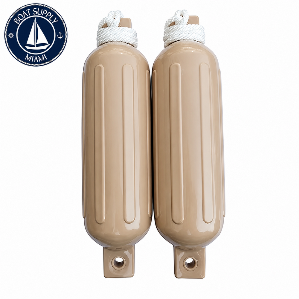 Seachoice 50-79274 Twin Eye Ribbed Fender Kit 2-Pack 6.5" x 23" Tan | Kit de 2 Defensas Acanaladas Doble Ojo Seachoice 6.5" x 23" Beige