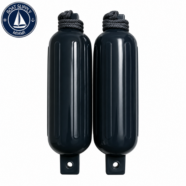Seachoice 50-79281 Twin Eye Ribbed Fender Kit 2-Pack 6.5" x 23" Black | Kit de 2 Defensas Acanaladas Doble Ojo Seachoice 6.5" x 23" Negras