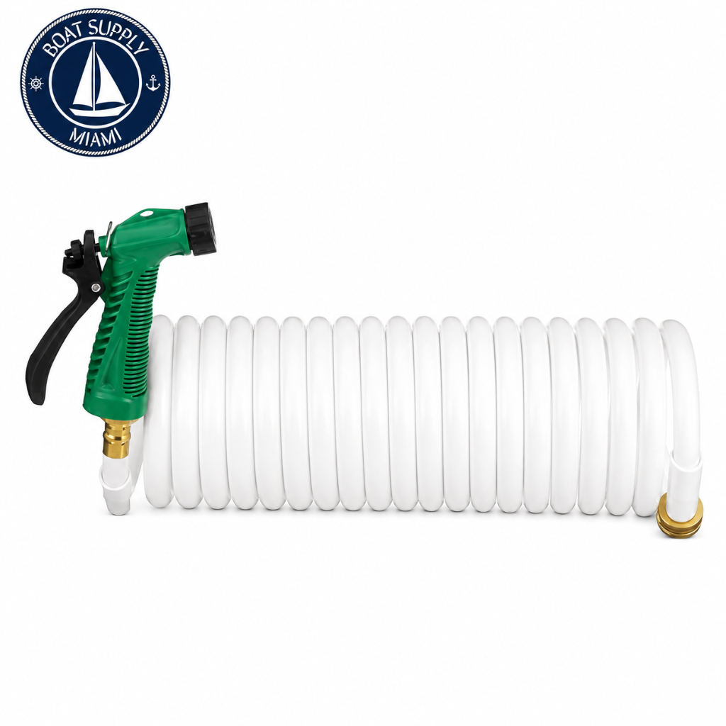 Seachoice 50-79691 Coiled Washdown Hose with Sprayer 1/2" Dia. x 25 ft L | Manguera de Lavado Enrollada con Rociador Seachoice 50-79691 1/2" Dia. x 25 ft L