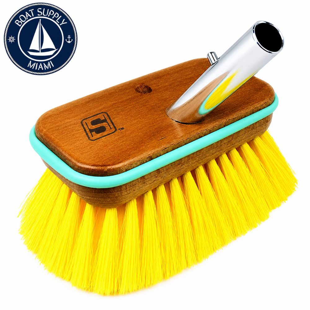 Seachoice 50-90454 Deck Brush with Bumper - Wood 6 in Medium Yellow Poly Medium bristles, Yellow Poly | Cepillo de Cubierta de Madera con Bumper 6 in Medium Yellow Poly Seachoice 50-90454