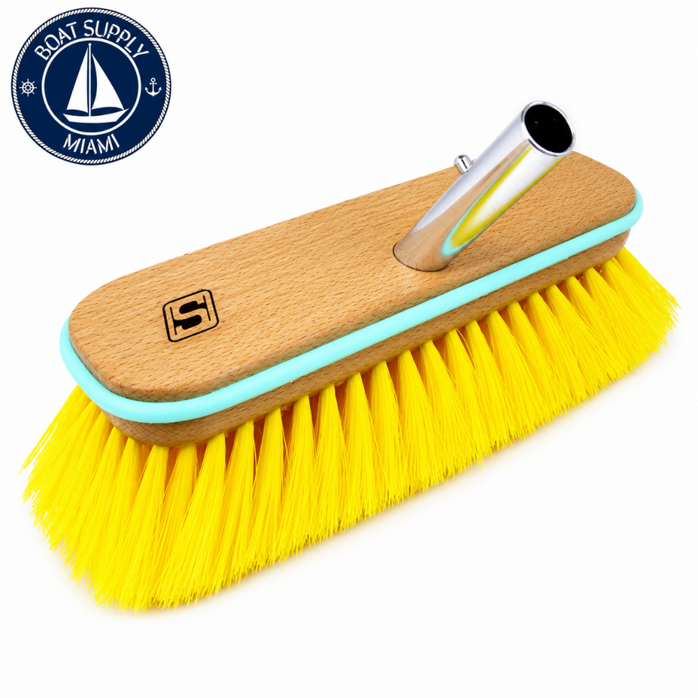 Seachoice 50-90464 Deck Brush with Bumper - Wood 10 in Medium Yellow Poly Medium bristles, Yellow Poly | Cepillo de Cubierta de Madera con Bumper 10 in Medium Yellow Poly Seachoice 50-90464