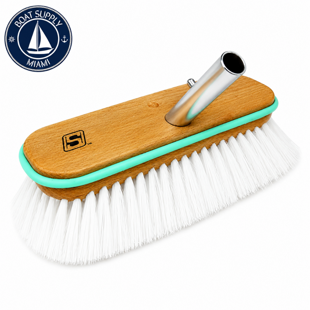 Seachoice 50-90466 Deck Brush with Bumper - Wood 10 in Stiff White Poly | Cepillo de Cubierta de Madera con Bumper 10 in Stiff Whi