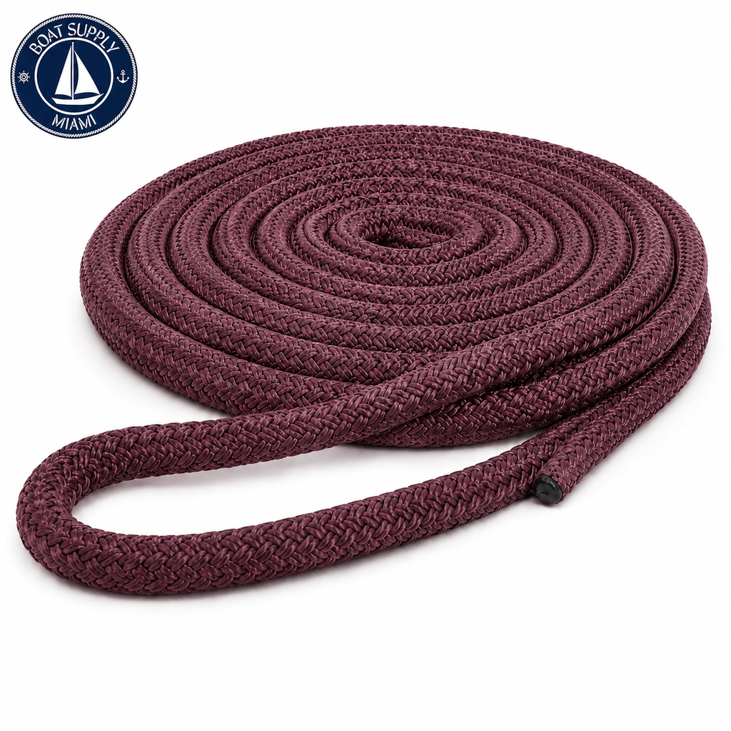 Seachoice 50-39951 Double Braid Nylon Dock Line 1/2" x 15' Burgundy | Línea de Amarre Nylon Doble Trenzado 1/2" x 15' Borgoña.png.png