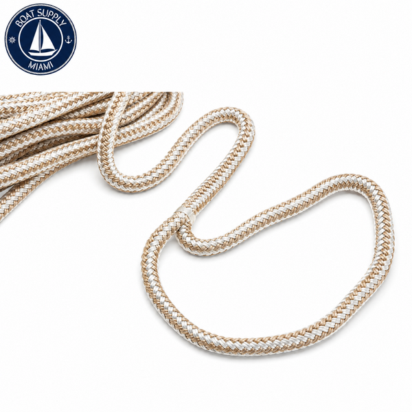 Seachoice 50-40061 Double Braid Nylon Dock Line 5/8" x 35' Gold/White | Línea de Amarre Nylon Doble Trenzado 5/8" x 35' Dorada/Blanca