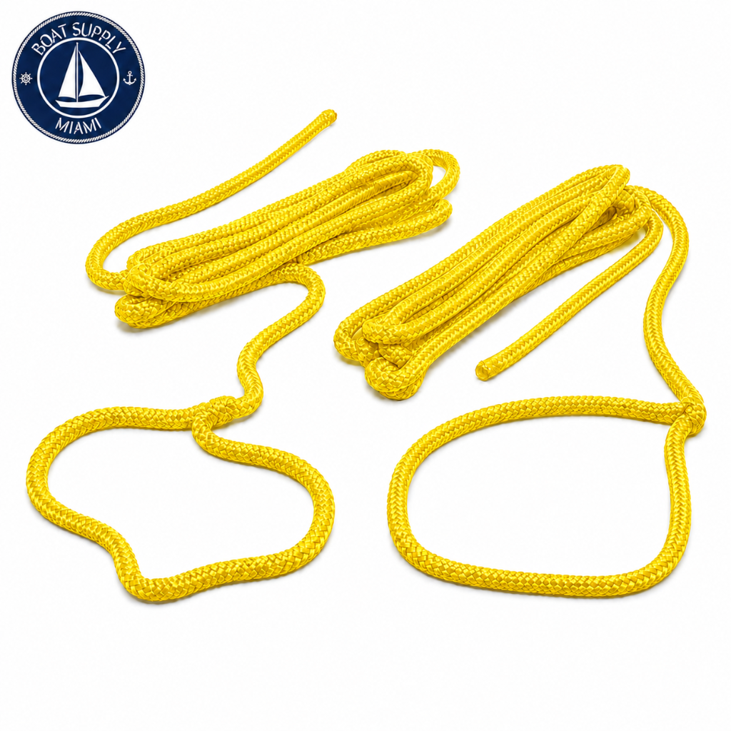 Seachoice 50-40821 Double Braided Nylon Fender Line 2-Pack 1/4" x 6' Yellow | Línea para Defensa de Nylon Doble Trenzado Paquete de 2 1/4" x 6' Amarilla
