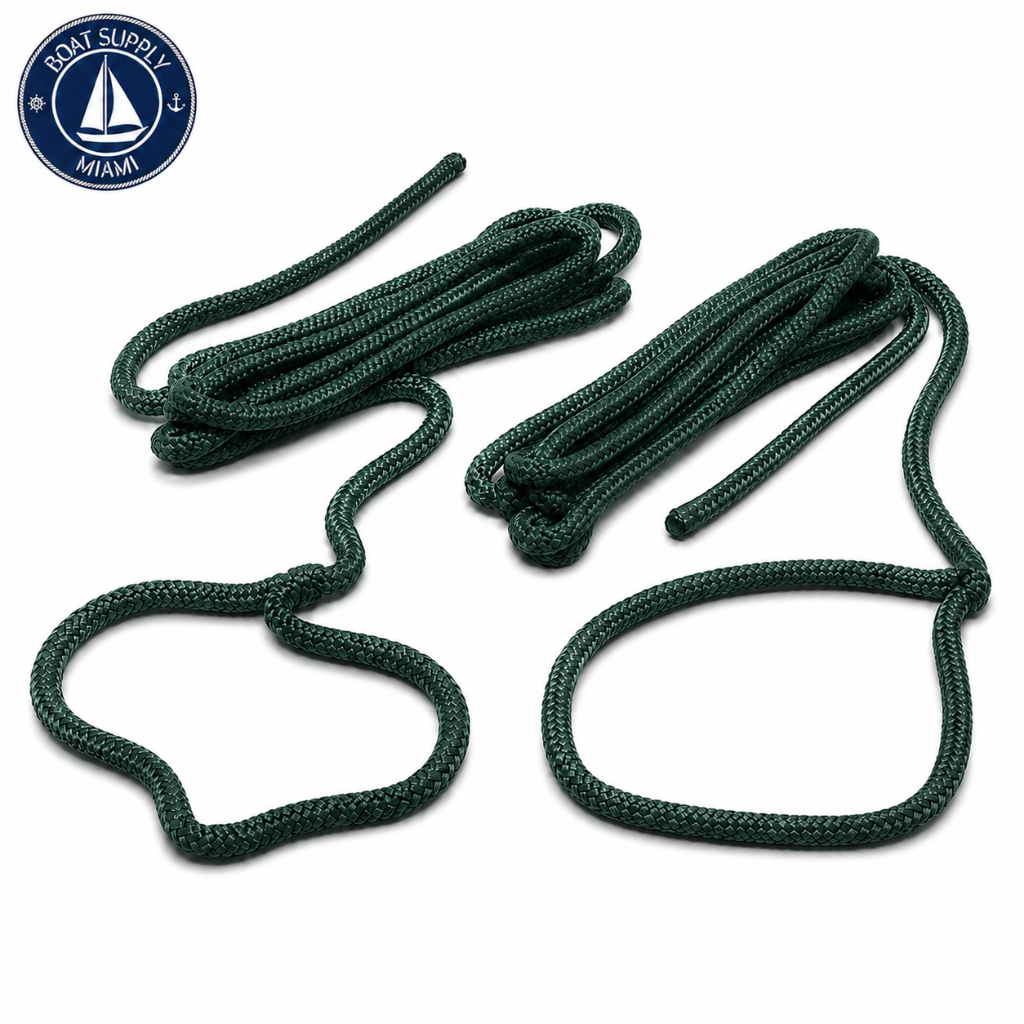 Seachoice 50-40851 Double Braided Nylon Fender Line 2-Pack 1/4" x 6' Forest Green | Línea para Defensa de Nylon Doble Trenzado Paquete de 2 1/4" x 6' Verde Forestal