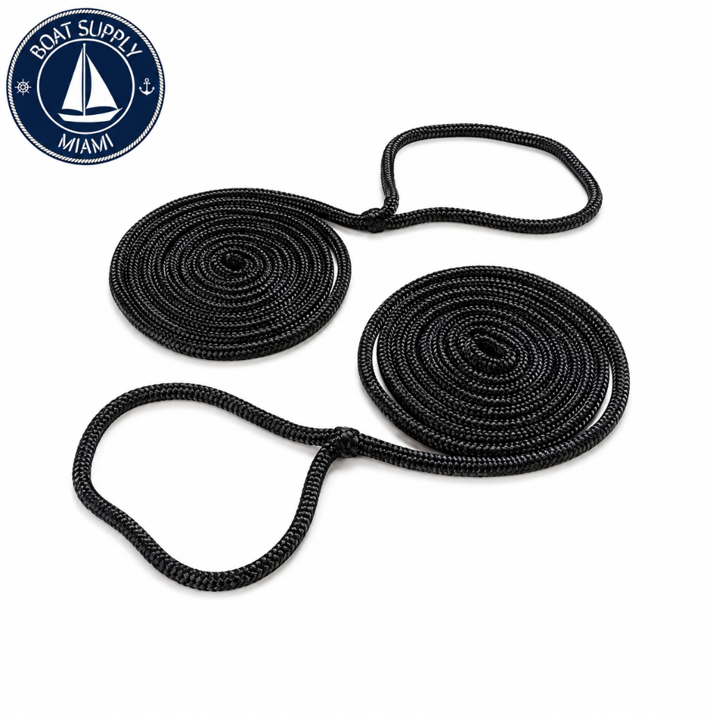 Seachoice 50-40861 Double Braided Nylon Fender Line 2-Pack 1/4" x 6' Black | Línea para Defensa de Nylon Doble Trenzado Paquete de 2 1/4" x 6' Negra