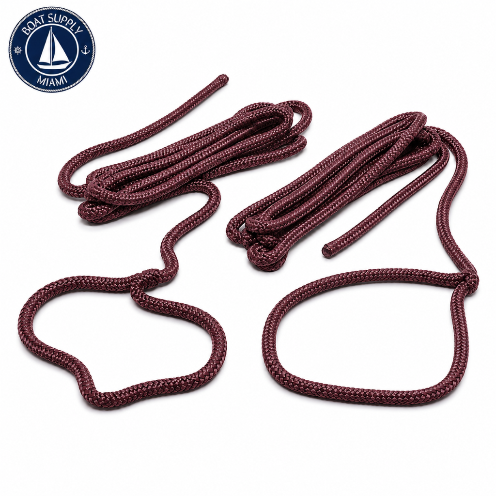 Seachoice 50-40911 Double Braided Nylon Fender Line 2-Pack 1/4" x 6' Burgundy | Línea para Defensa de Nylon Doble Trenzado Paquete de 2 1/4" x 6' Borgoña