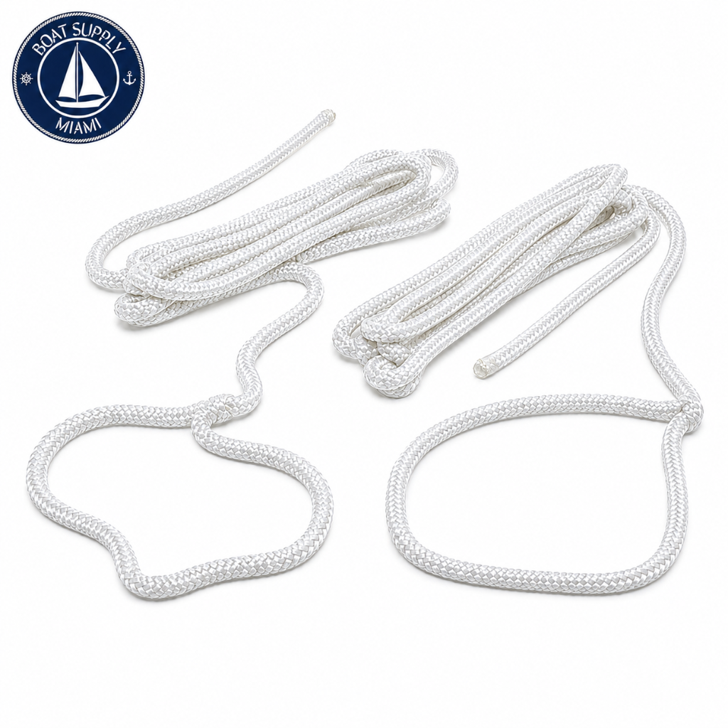 Seachoice 50-40921 Double Braided Nylon Fender Line 2-Pack 3/8" x 6' White | Línea para Defensa de Nylon Doble Trenzado Paquete de 2 3/8" x 6' Blanca