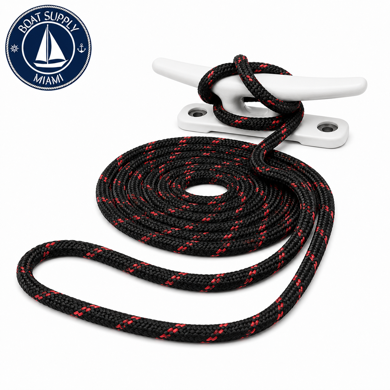 Seachoice 50-42431 Double Braided 100% MFP Dock Line 3/8" x 15' Black w/ Red Tracer | Línea de Amarre MFP Doble Trenzado 3/8" x 15' Black w/ Red Tracer.png..png