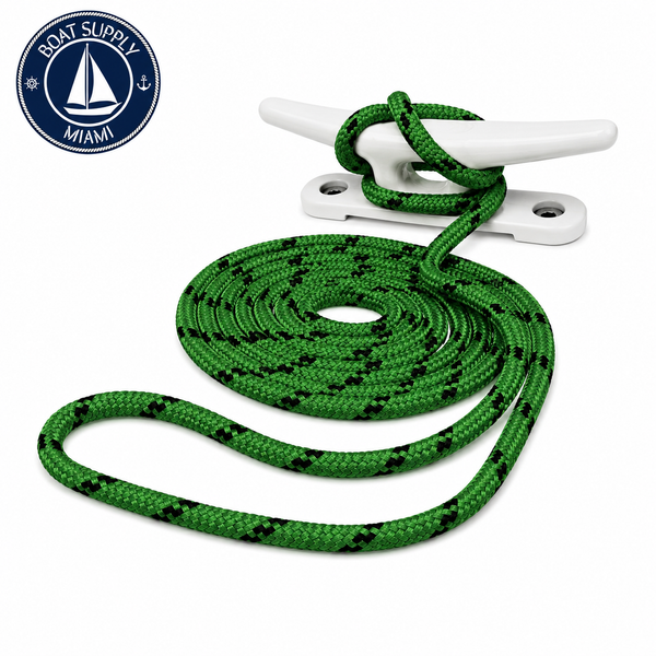 Seachoice 50-42441 Double Braided 100% MFP Dock Line 3/8" x 15' Green w/ Black Tracer | Línea de Amarre MFP Doble Trenzado 3/8" x 15' Green w/ Black Tracer..png