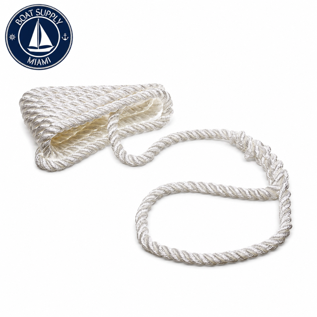 Seachoice 50-42601 3-Strand Twisted Nylon Dock Line 5/8" x 25' White | Línea de Amarre Nylon Torcido 3 Hebras 5/8" x 25' Blanca