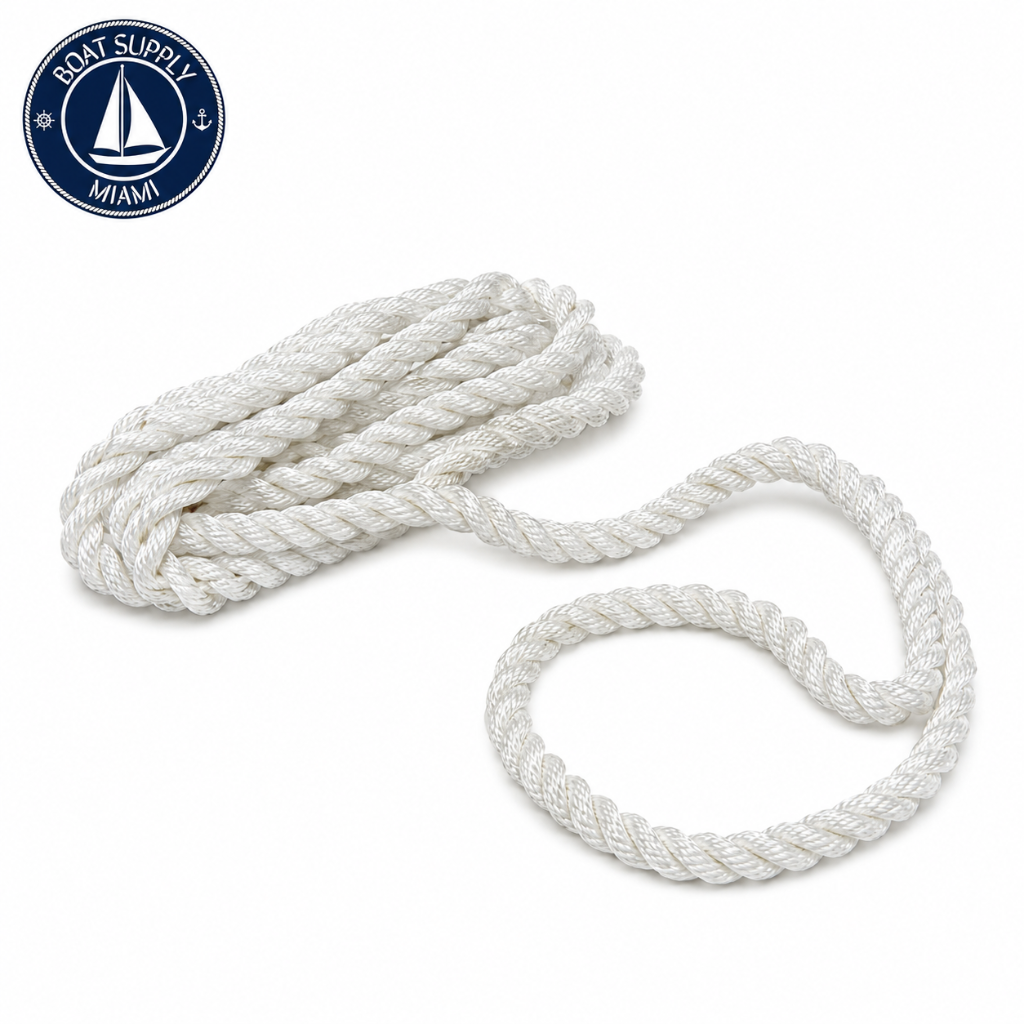 Seachoice 50-42651 3-Strand Twisted Nylon Dock Line 3/4" x 50' White | Línea de Amarre Nylon Torcido 3 Hebras 3/4" x 50' Blanca