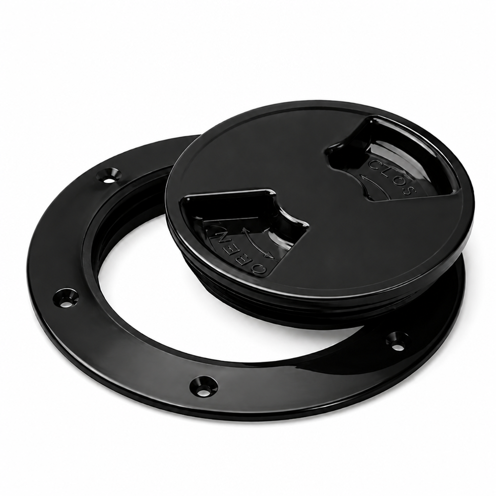 Sea-Dog 336355-1 Quarter-Turn Deck Plate with Internal Collar 5-1/2" Smooth Black - Product View