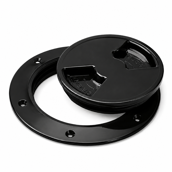 Sea-Dog 336365-1 Quarter-Turn Deck Plate with Internal Collar 6-1/2" Smooth Black - Product View