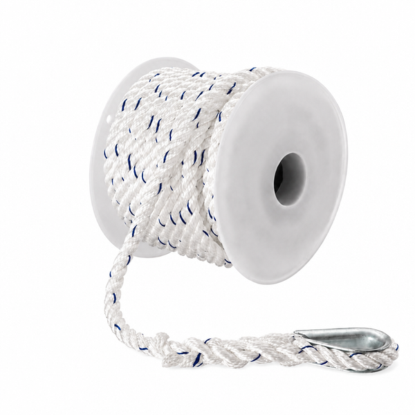 Seachoice 50-47691 Premium 3-Strand Twisted Nylon Anchor Line with Tracer 3/8" x 50' White / Blue Trace - Product View