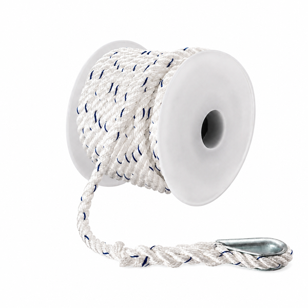 Seachoice 50-47721 Premium 3-Strand Twisted Nylon Anchor Line with Tracer 3/8" x 150' White / Blue Tracer - Product View