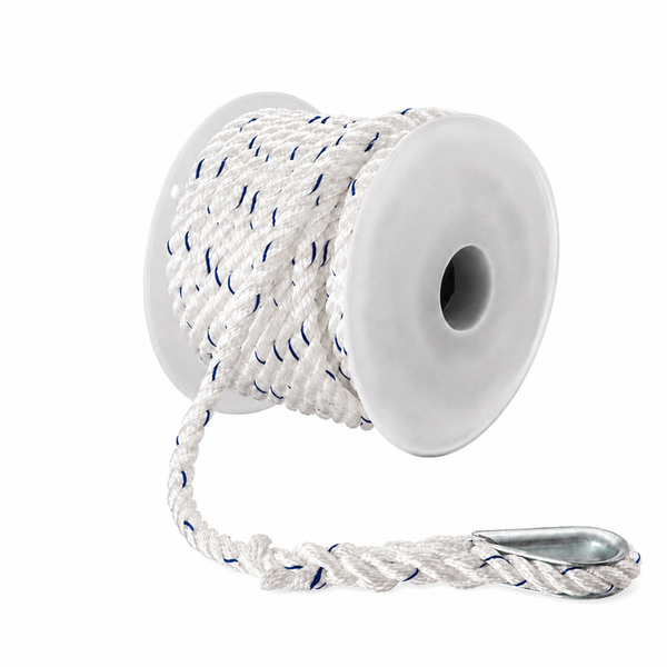Seachoice 50-47731 Premium 3-Strand Twisted Nylon Anchor Line with Tracer 1/2" x 100' White / Blue Tracer - Product View