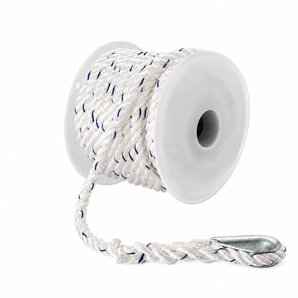Seachoice 50-47741 Premium 3-Strand Twisted Nylon Anchor Line with Tracer 1/2" x 150' White / Blue Tracer - Product View