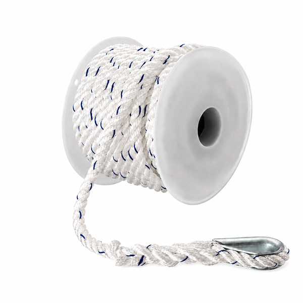 Seachoice 50-47751 Premium 3-Strand Twisted Nylon Anchor Line with Tracer 1/2" x 200' White / Blue Tracer - Product View
