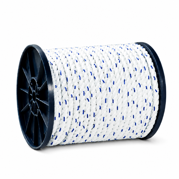 Seachoice 50-47790 Premium 3-Strand Twisted Nylon Rope Spool with Tracer 1/4" x 600' White / Blue Tracer - Product View