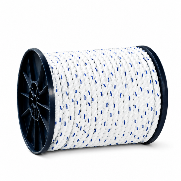 Seachoice 50-47870 Premium Twisted Nylon Rope Roll with Tracer 1" x 600' White with Blue Tracer - Product View