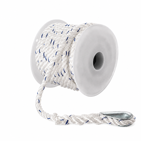 Seachoice 50-47911 Premium 3-Strand Twisted Nylon Anchor Line with Tracer 3/8" x 200' White / Blue Tracer - Product View