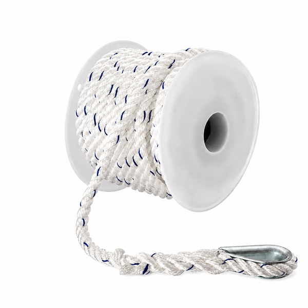 Seachoice 50-47921 Premium 3-Strand Twisted Nylon Anchor Line with Tracer 5/8" x 200' White / Blue Tracer - Product View